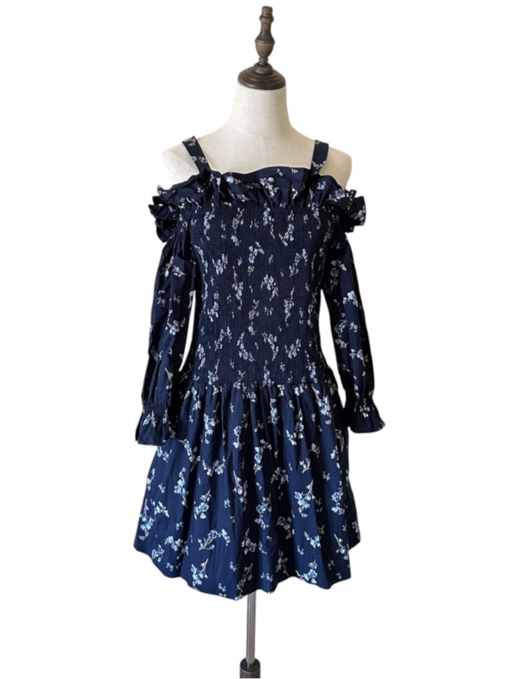 Rebecca Taylor Francine Navy Floral Off Shoulder Dress Sz8